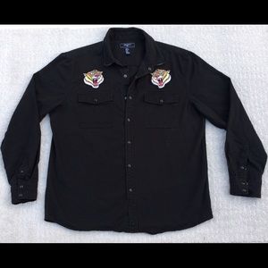 Pearl Snap Heavy Cotton Shirt Tiger Patches XL